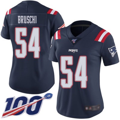 Nike New England Patriots #54 Tedy Bruschi Navy Blue Women's Stitched NFL Limited Rush 100th Season Jersey